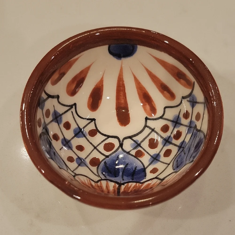 Talavera Rust Red And Blue Small Pinch Bowl